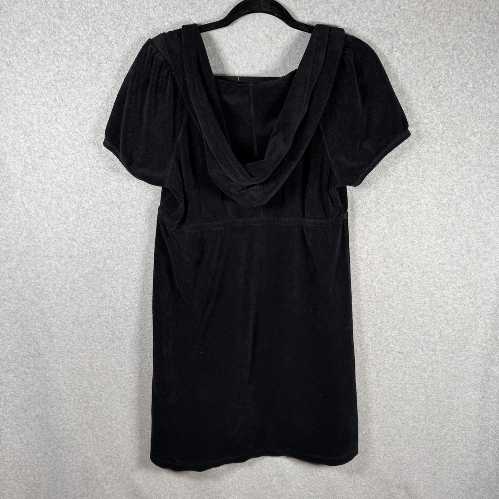 VTG Juicy Couture Black dress coverup Women's Velour Short Sleeve Hoody Size S